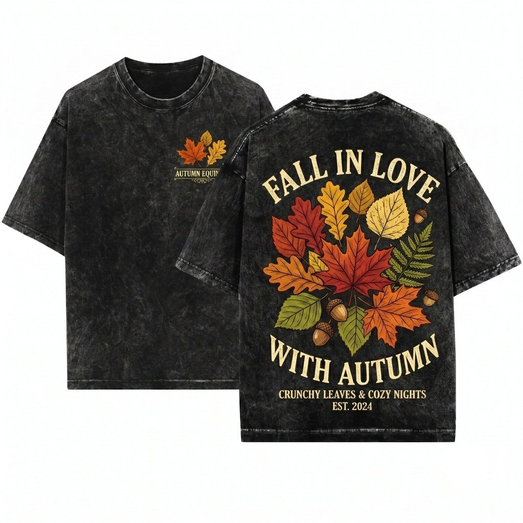 Fall Leaves Thanksgiving Oversized Autumn Holiday Graphic Apparel Unisex Wash T-Shirt