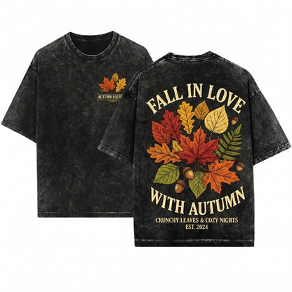 Fall Leaves Thanksgiving Oversized Autumn Holiday Graphic Apparel Unisex Wash T-Shirt