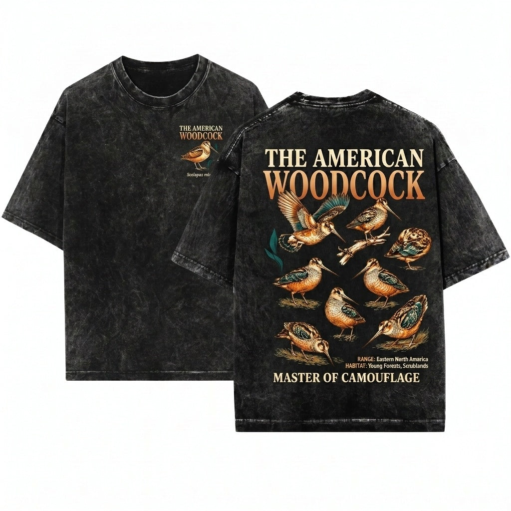 American Woodcock Timberdoodle Wildlife Birder Gift 90s Vintage Tattoo Style Graphic Retro Y2K Unisex Wash T-Shirt