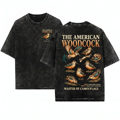American Woodcock Timberdoodle Wildlife Birder Gift 90s Vintage Tattoo Style Graphic Retro Y2K Unisex Wash T-Shirt