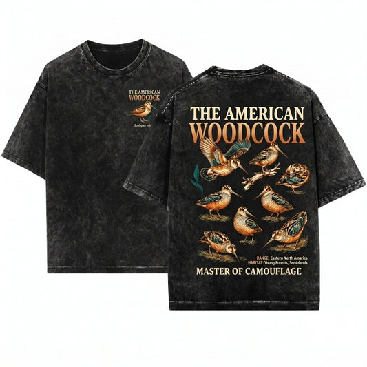 American Woodcock Timberdoodle Wildlife Birder Gift 90s Vintage Tattoo Style Graphic Retro Y2K Unisex Wash T-Shirt