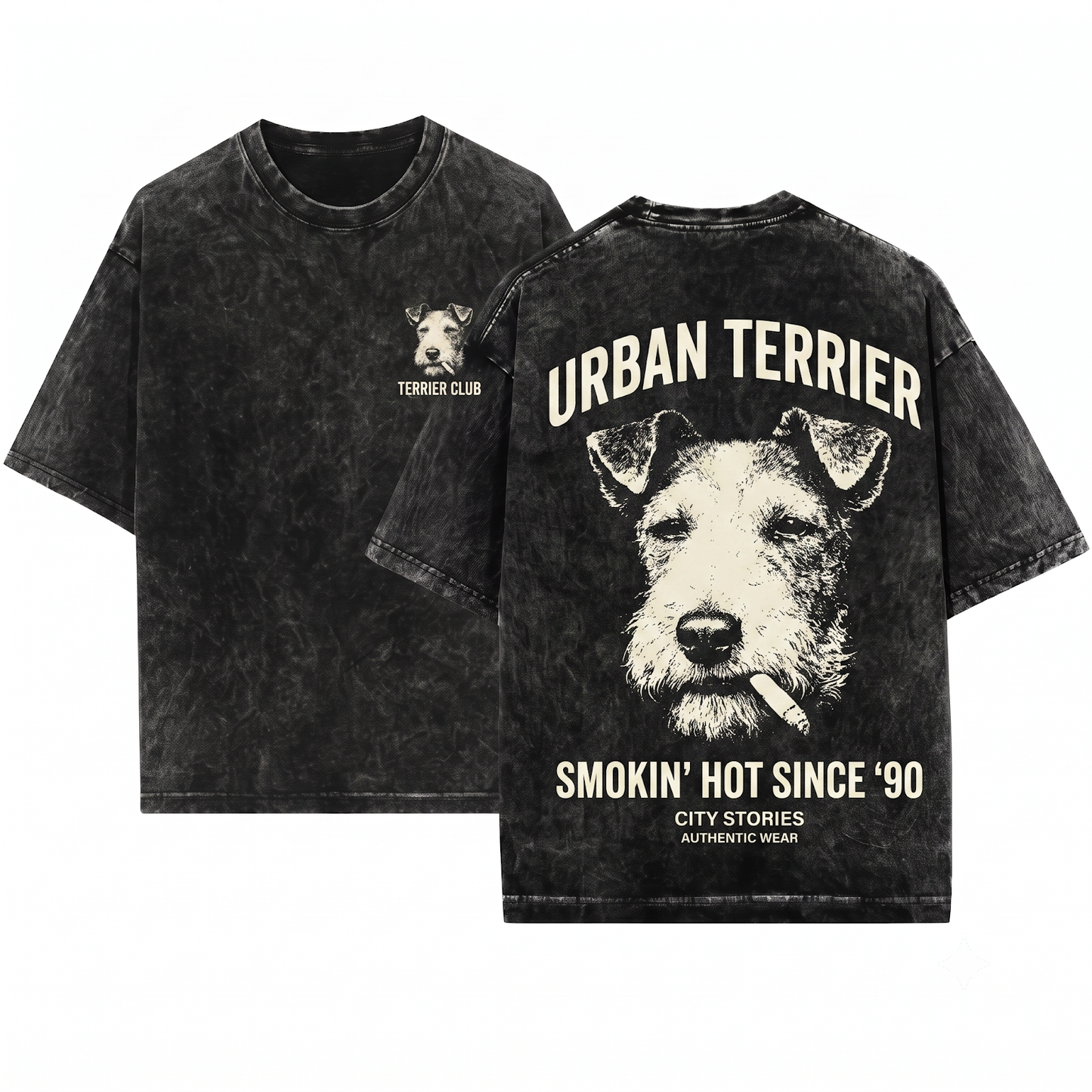 Vintage Grunge Smoking Wire Fox Terrier Tee Funny Y2K Edgy Dog Meme Graphic Cool Pet Owner Gift Unisex Heavyweight Garment-Dyed T-Shirt