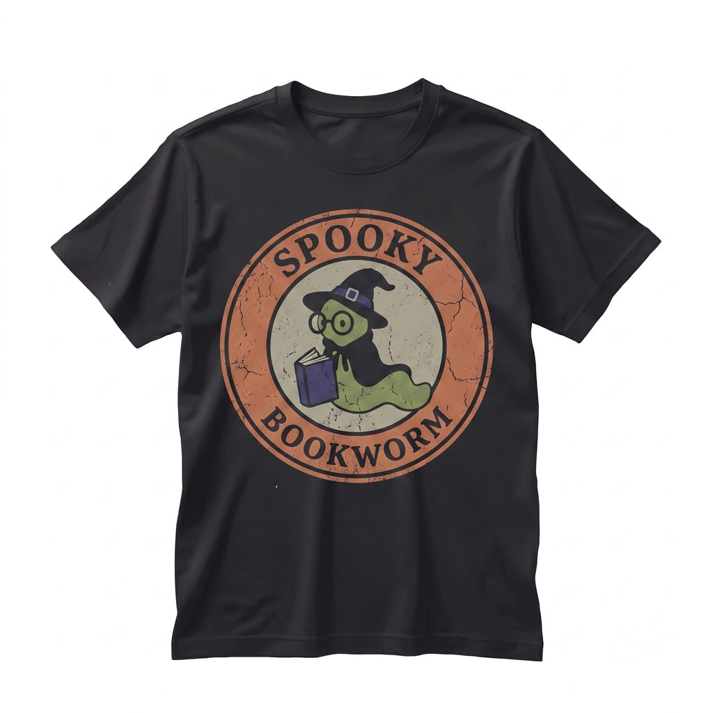 Spooky Halloween Bookworm Embroidered Literary Reader Novel Top Unisex TShirt