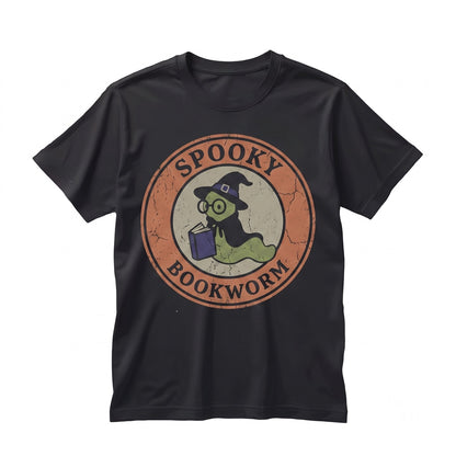 Spooky Halloween Bookworm Embroidered Literary Reader Novel Top Unisex TShirt