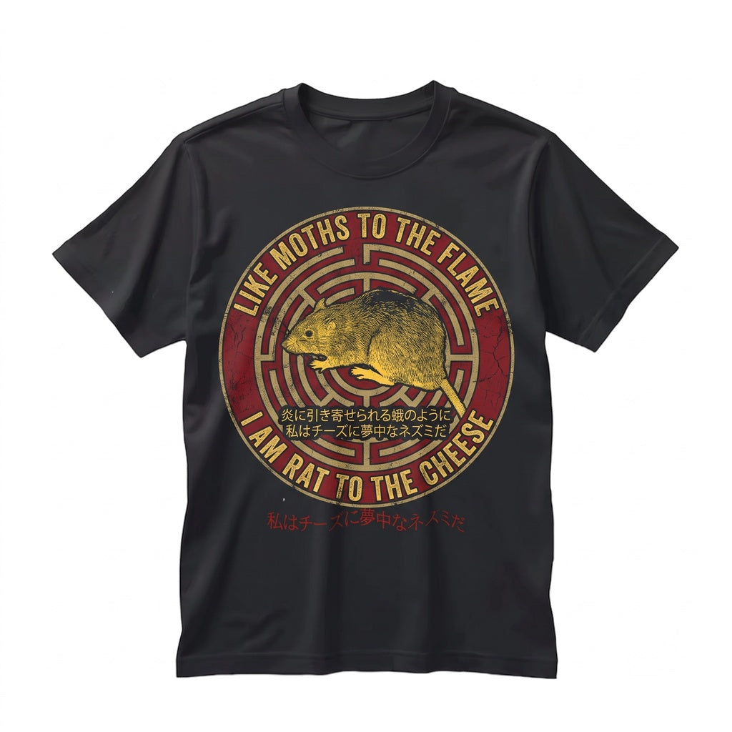 Vintage Japanese Mouse Rat to the Cheese Graphic Retro Cotton Unisex TShirt