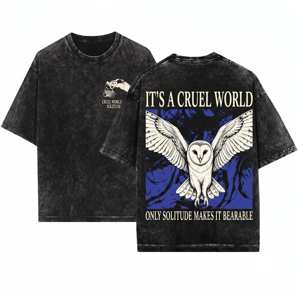 Cruel World Vintage Japanese Owl Graphic Unisex Wash T-Shirt