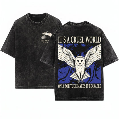 Cruel World Vintage Japanese Owl Graphic Unisex Wash T-Shirt