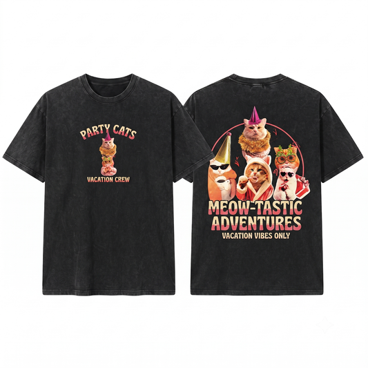 Vacation Pack Cat Funny Holiday Cats Graphic Tee - Festive Christmas Lover Mom Gift - Unisex Heavyweight Garment-Dyed T-Shirt