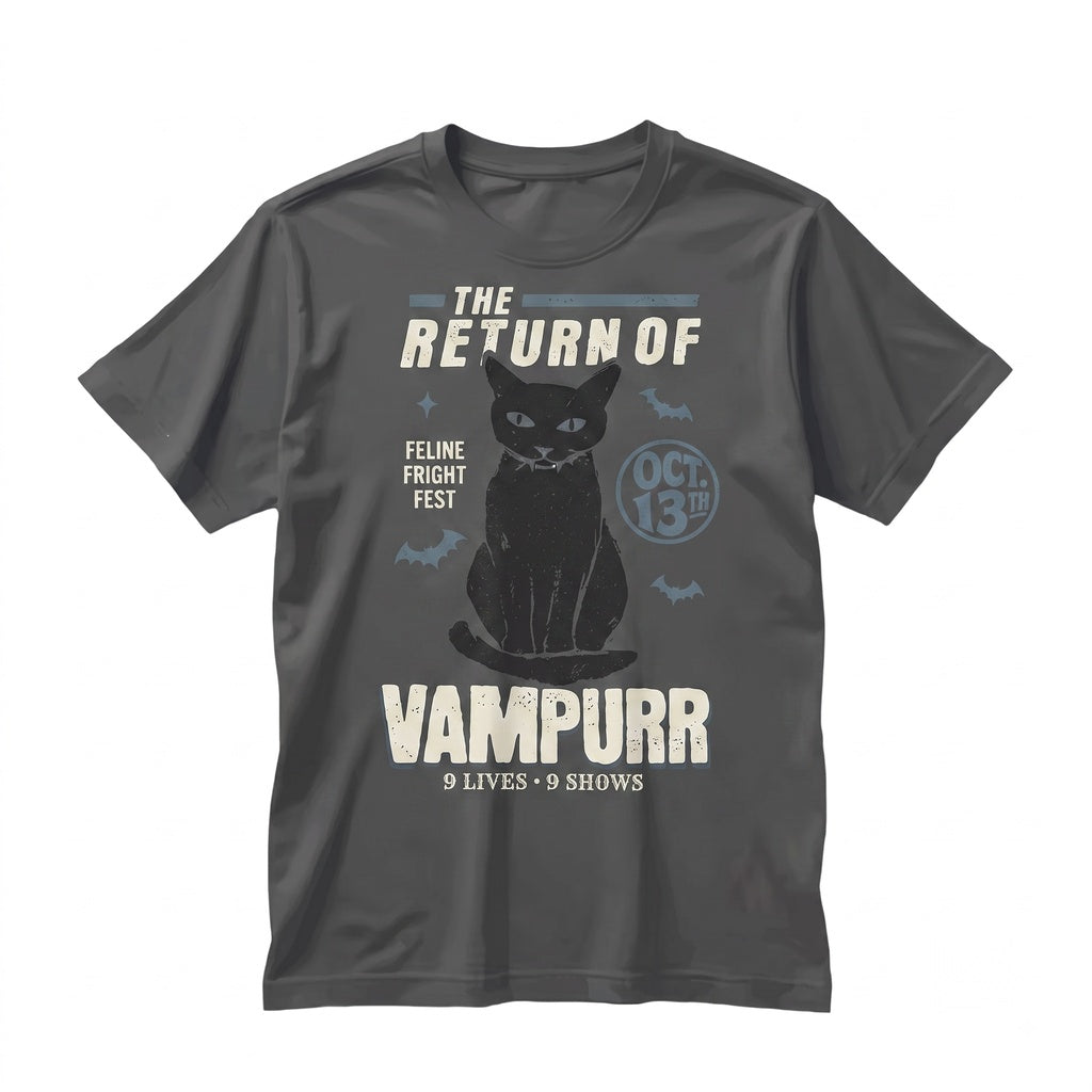 Vampurr Funny Black Cat Halloween Spooky Vampire Feline Goth Graphic Unisex TShirt