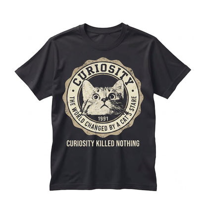 Curiosity Changed the World Vintage Funny Feline Graphic Lover Gift Unisex TShirt