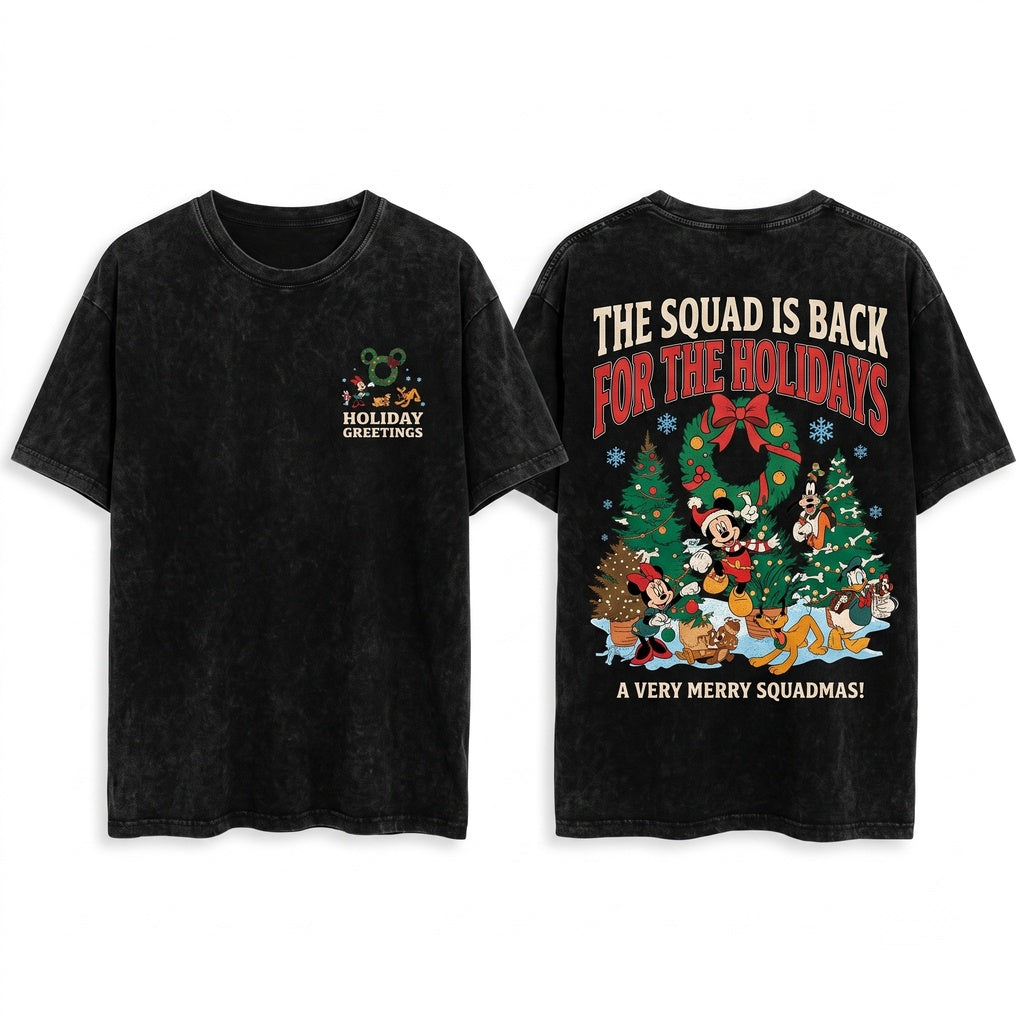 Vintage Mouse Friends Christmas Party Sweater Unisex Wash T-Shirt