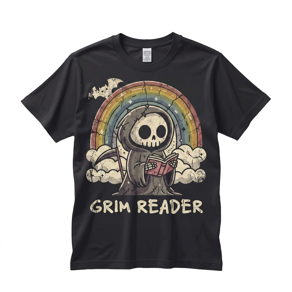 Grim Reader Reaper Bookish Spooky Ghost Book Lover Waterproof Water Bottle Decal Unisex TShirt