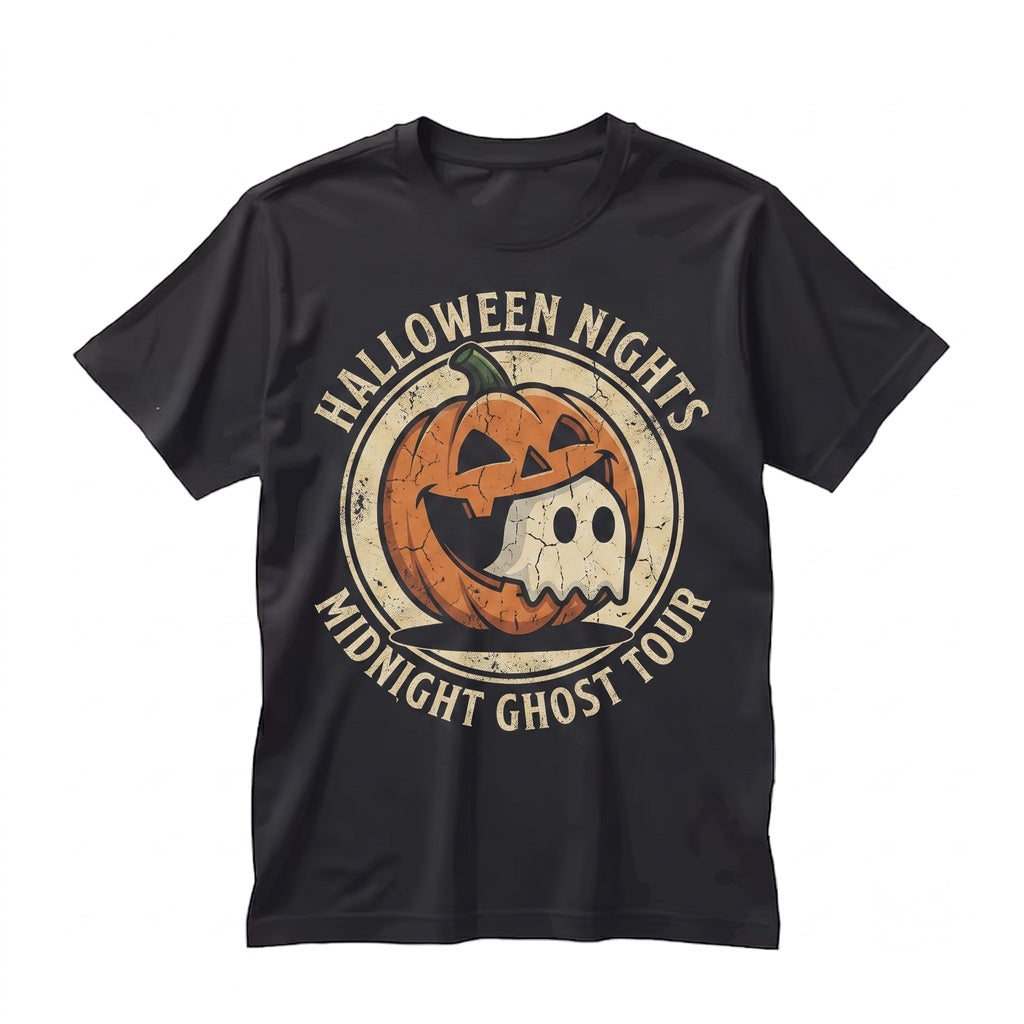 Smiling Jack-O-Lantern Ghost Halloween Sweatshirt Spooky Season Apparel Raven Trees Graphic Unisex TShirt