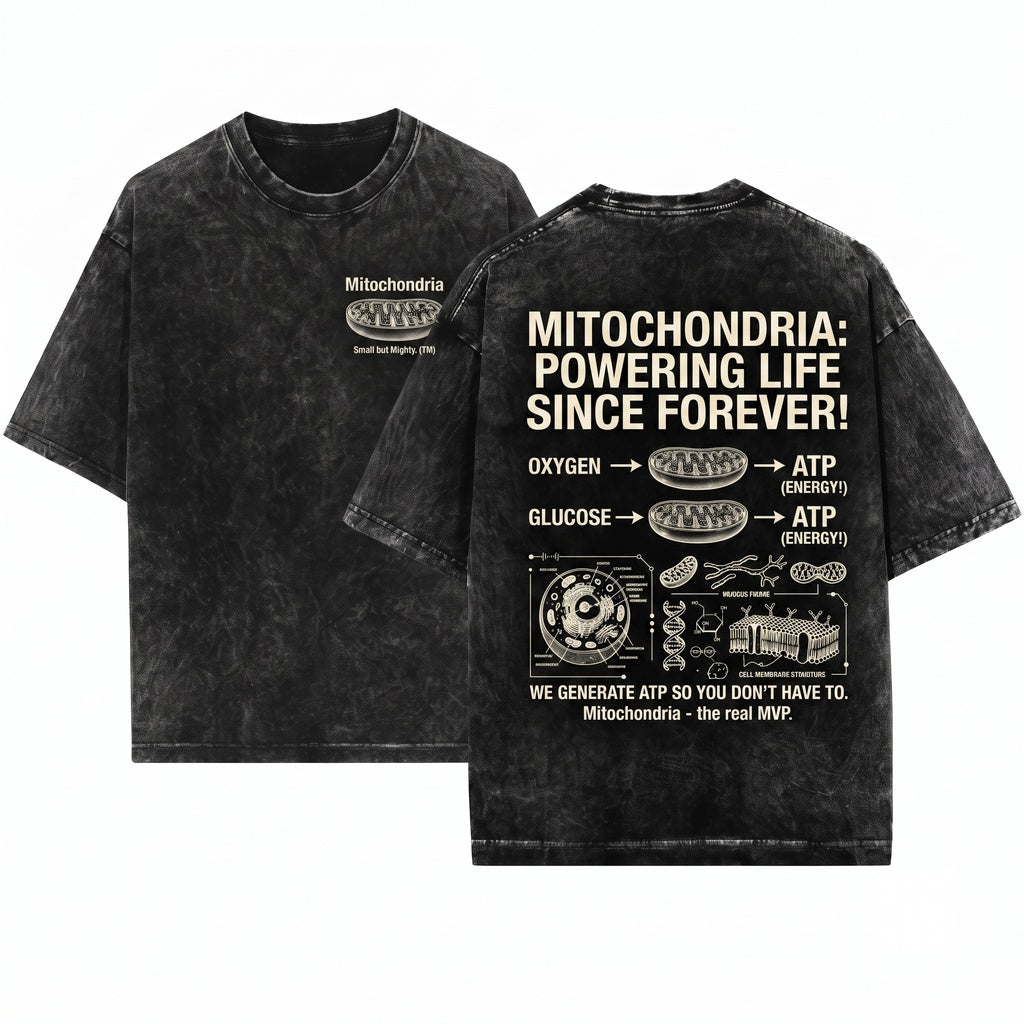 Mitochondria Vintage Science Retro Biology Graphic 90s Academic Cell Diagram Geek Lab Humor STEM Unisex Wash T-Shirt