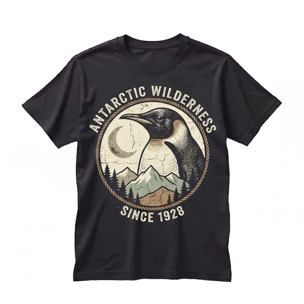 Emperor Penguin Howling at Full Moon Vintage Arctic Wildlife Graphic Retro 90s Nature Illustration Unisex TShirt
