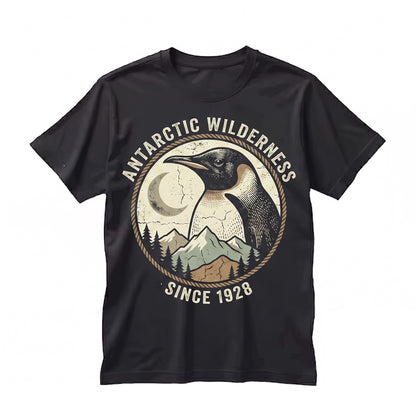 Emperor Penguin Howling at Full Moon Vintage Arctic Wildlife Graphic Retro 90s Nature Illustration Unisex TShirt