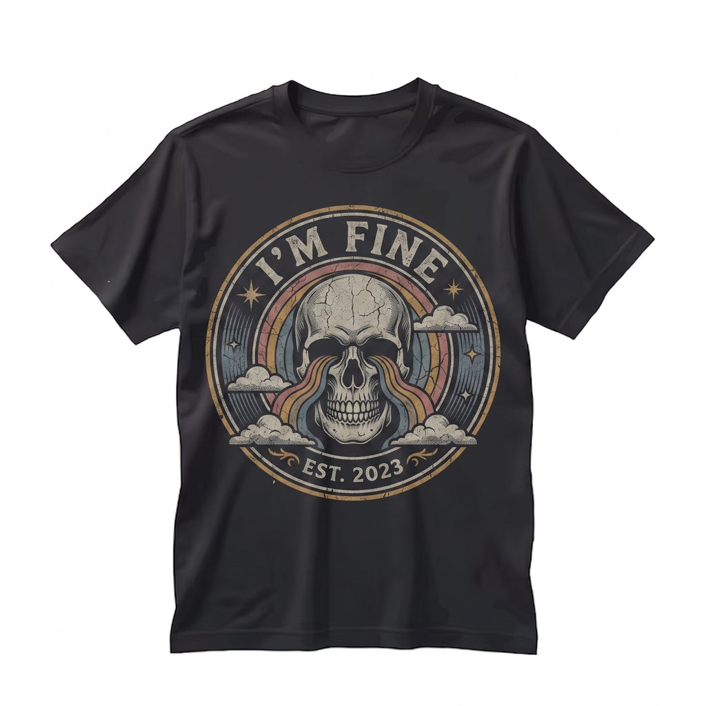 Im Fine Crying Skull Funny Spooky Sarcastic Skeleton Meme Graphic Gothic Unisex TShirt