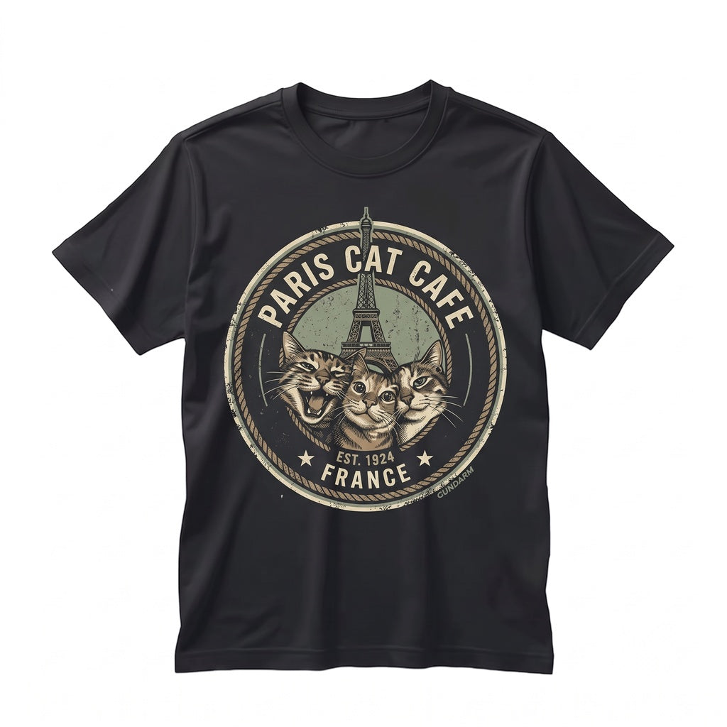 Paris Cats Selfie Washed Black Night Photo Vintage Travel Meme Graphic Streetwear Aesthetic Gift Unisex TShirt