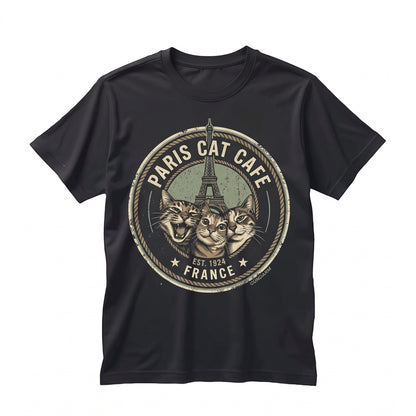 Paris Cats Selfie Washed Black Night Photo Vintage Travel Meme Graphic Streetwear Aesthetic Gift Unisex TShirt