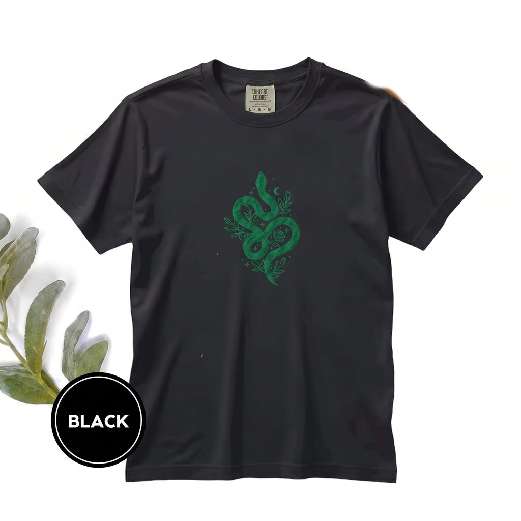 Manacled Embroidered Snake High Reeve Wizard Runes Dark Academia Fanfic Witchy Serpent Apparel Unisex TShirt