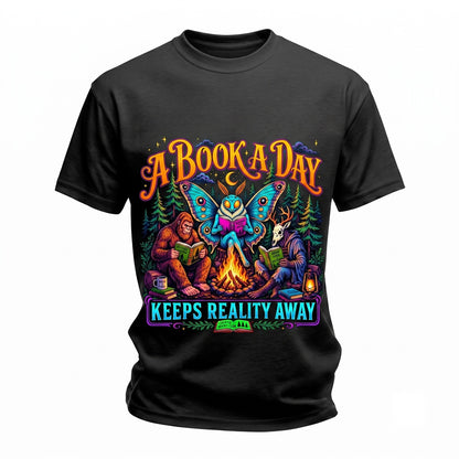A Book Day Keeps Reality Away Cryptid Club Bigfoot Mothman Reading Gift Unisex TShirt