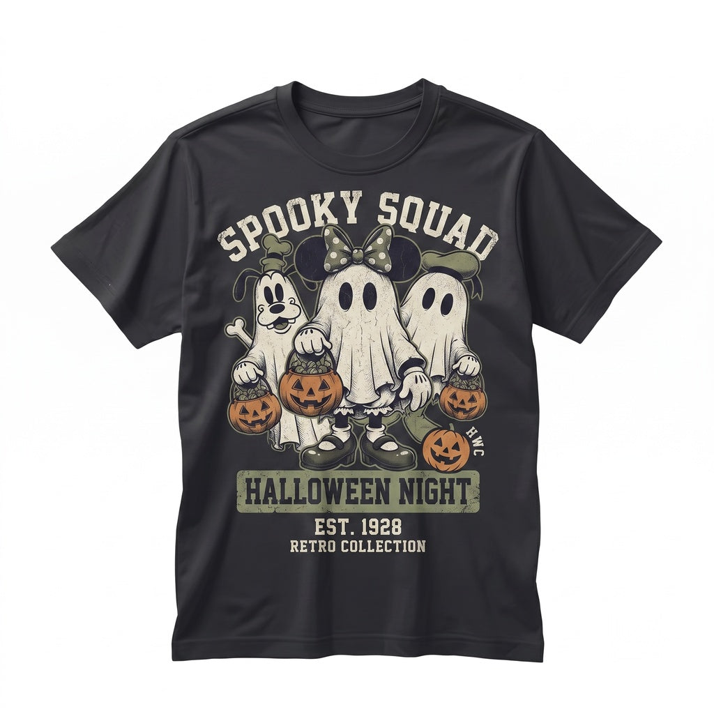 Vintage Retro Spooky Ghost Halloween Trick Treat Cartoon Characters Graphic Vacation Unisex TShirt