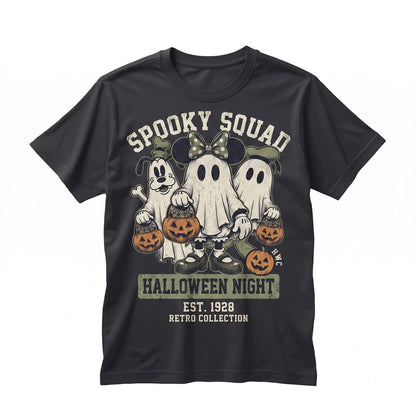 Vintage Retro Spooky Ghost Halloween Trick Treat Cartoon Characters Graphic Vacation Unisex TShirt