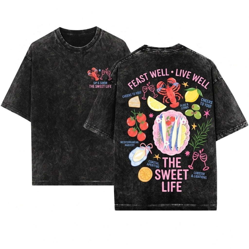 La Dolce Vita Coquette Italian Graphic Summer Vacation Top Unisex Wash T-Shirt