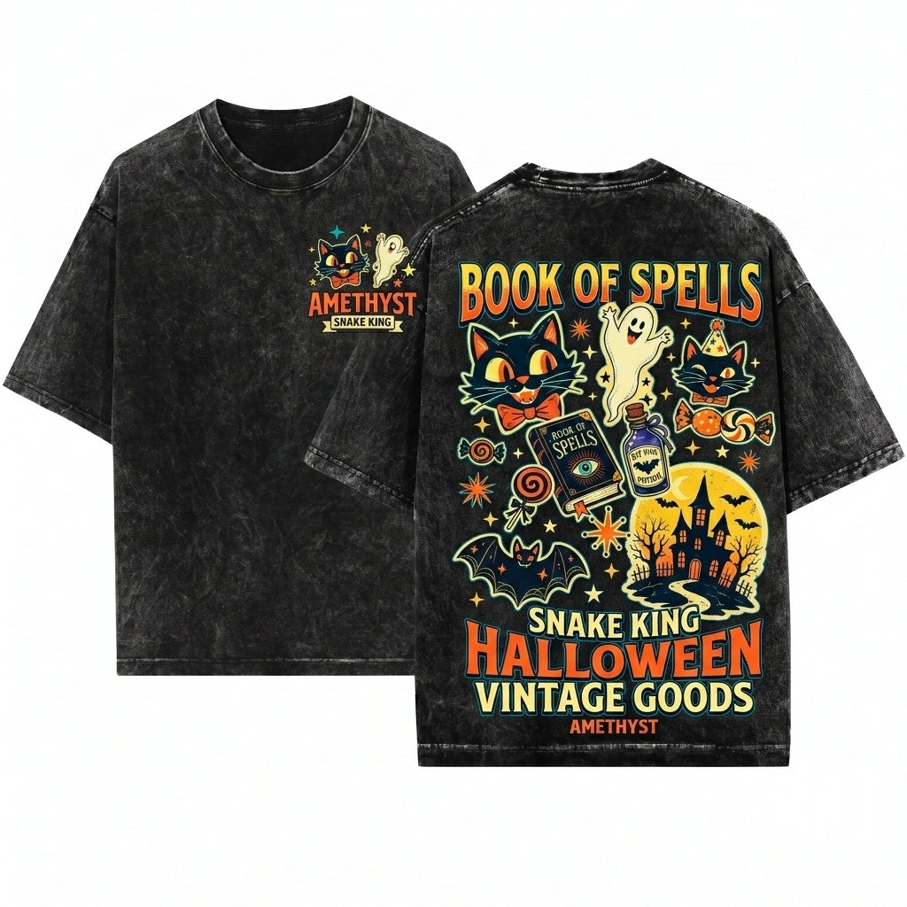 Retro Vintage Spooky Season Halloween Ephemera Tie Dye Party Trick Or Treat Bat Unisex Wash T-Shirt