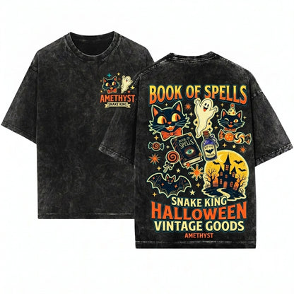 Retro Vintage Spooky Season Halloween Ephemera Tie Dye Party Trick Or Treat Bat Unisex Wash T-Shirt