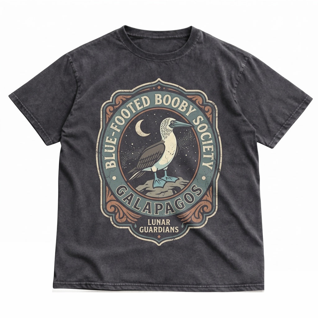Vintage Three Blue Footed Booby Moon Graphic Retro Funny Bird Oversized Washed Silly Animal Gift Unisex TShirt