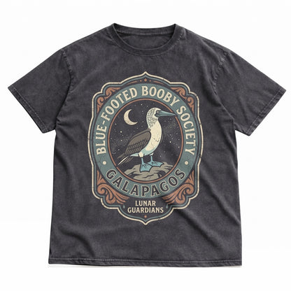 Vintage Three Blue Footed Booby Moon Graphic Retro Funny Bird Oversized Washed Silly Animal Gift Unisex TShirt
