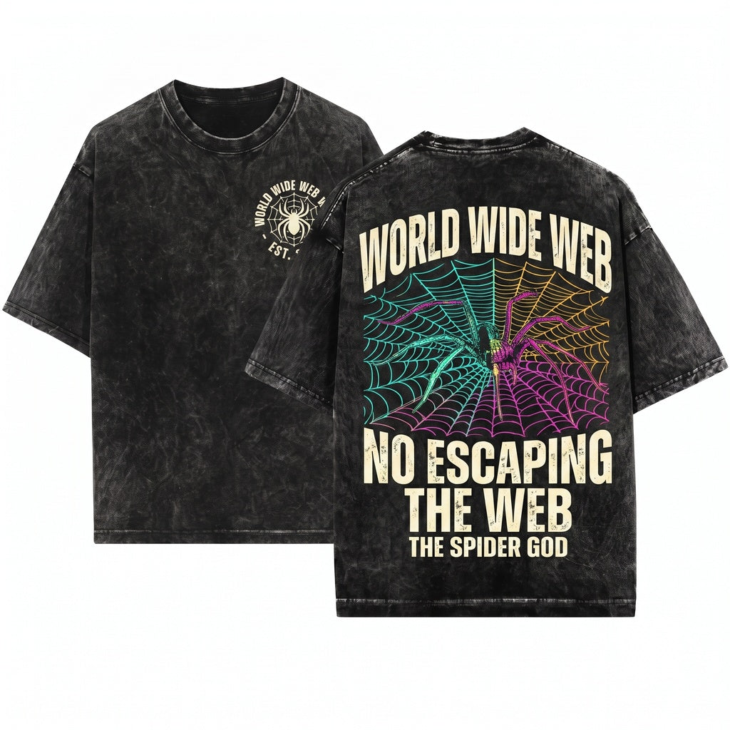 World Wide Web Vintage Japanese Spider God Arachnid Mythical Legend Graphic Anime Aesthetic Apparel Unisex Wash T-Shirt