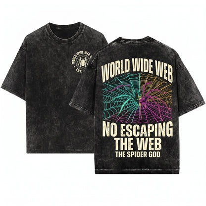 World Wide Web Vintage Japanese Spider God Arachnid Mythical Legend Graphic Anime Aesthetic Apparel Unisex Wash T-Shirt