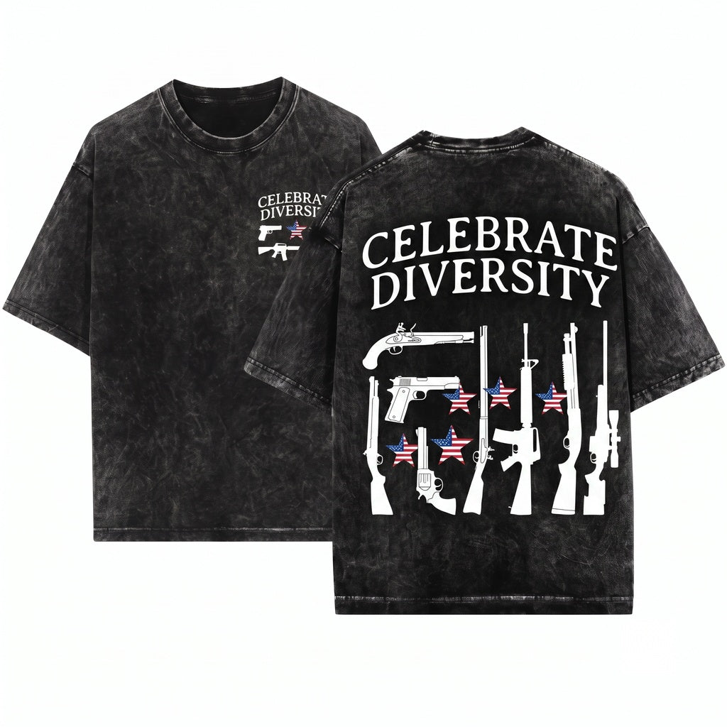 Celebrate Diversity Funny Guns USA Flag Second Amendment Firearm Rights Patriotic Unisex Wash T-Shirt