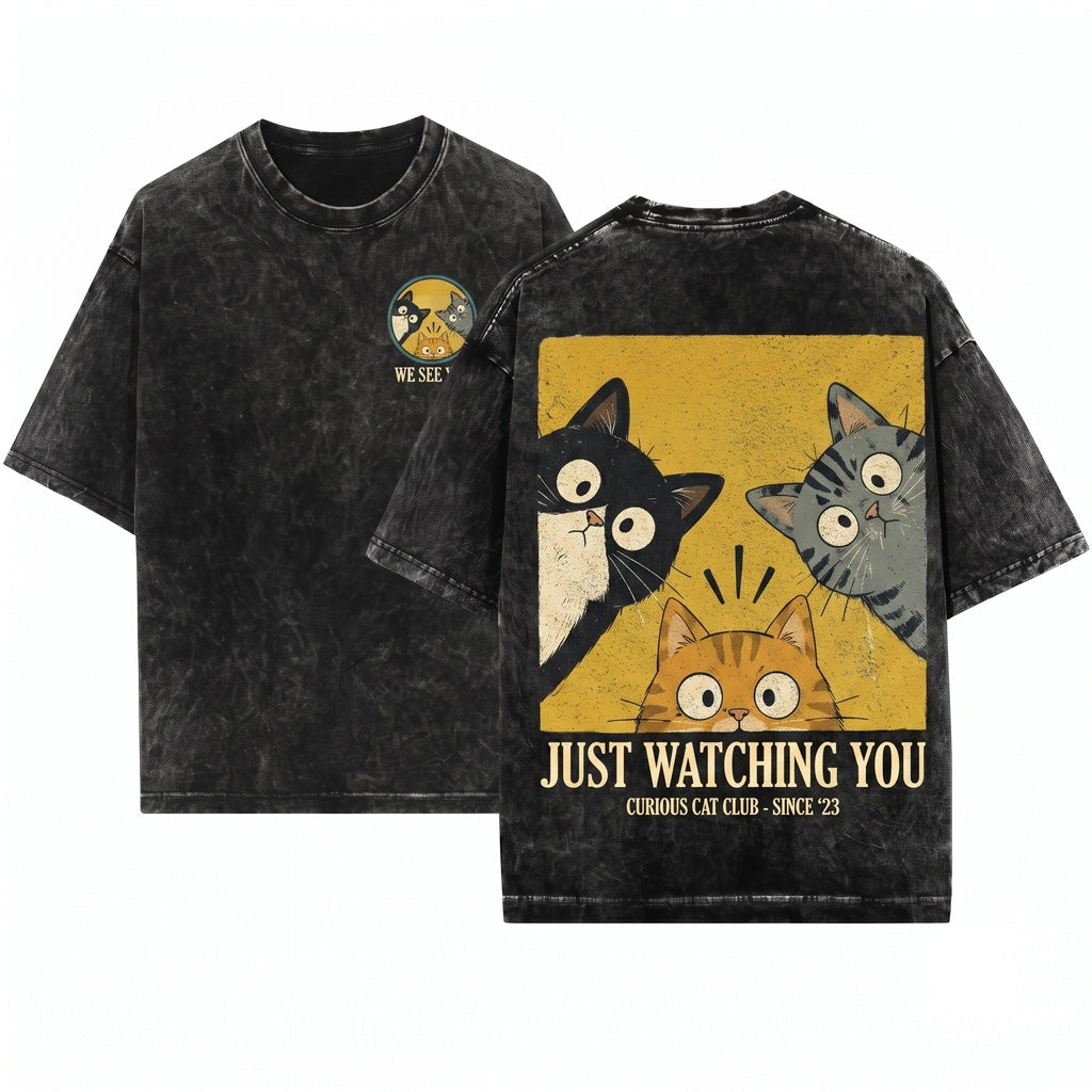 Vintage Whimsical Retro Aesthetic Cute Funny Curious Feline Graphic Lover Gift Unisex Wash T-Shirt