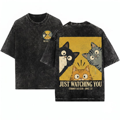 Vintage Whimsical Retro Aesthetic Cute Funny Curious Feline Graphic Lover Gift Unisex Wash T-Shirt