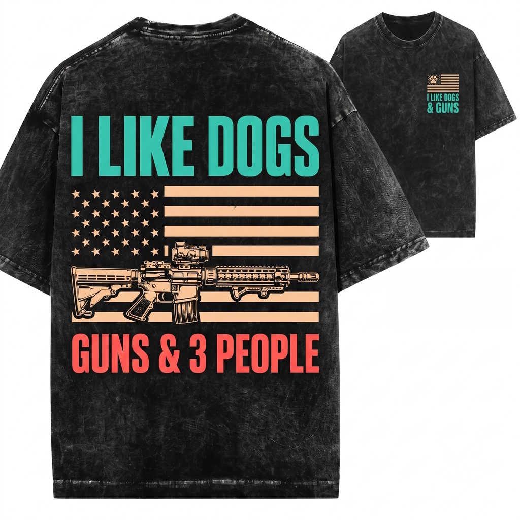 Funny Dog Lover Firearm Graphic I Like Canines Guns And Maybe 3 People Unisex Wash T-Shirt