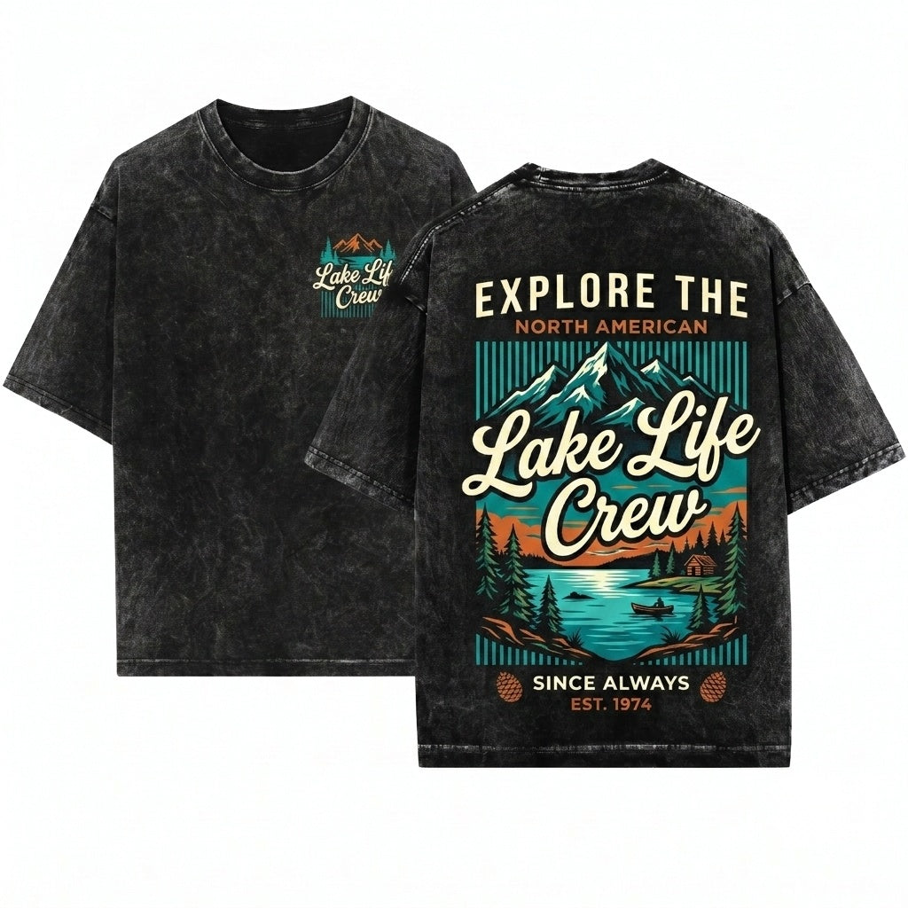 Custom Personalized Family Lake House Vacation Matching Crew Trip Unisex Wash T-Shirt
