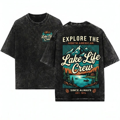 Custom Personalized Family Lake House Vacation Matching Crew Trip Unisex Wash T-Shirt