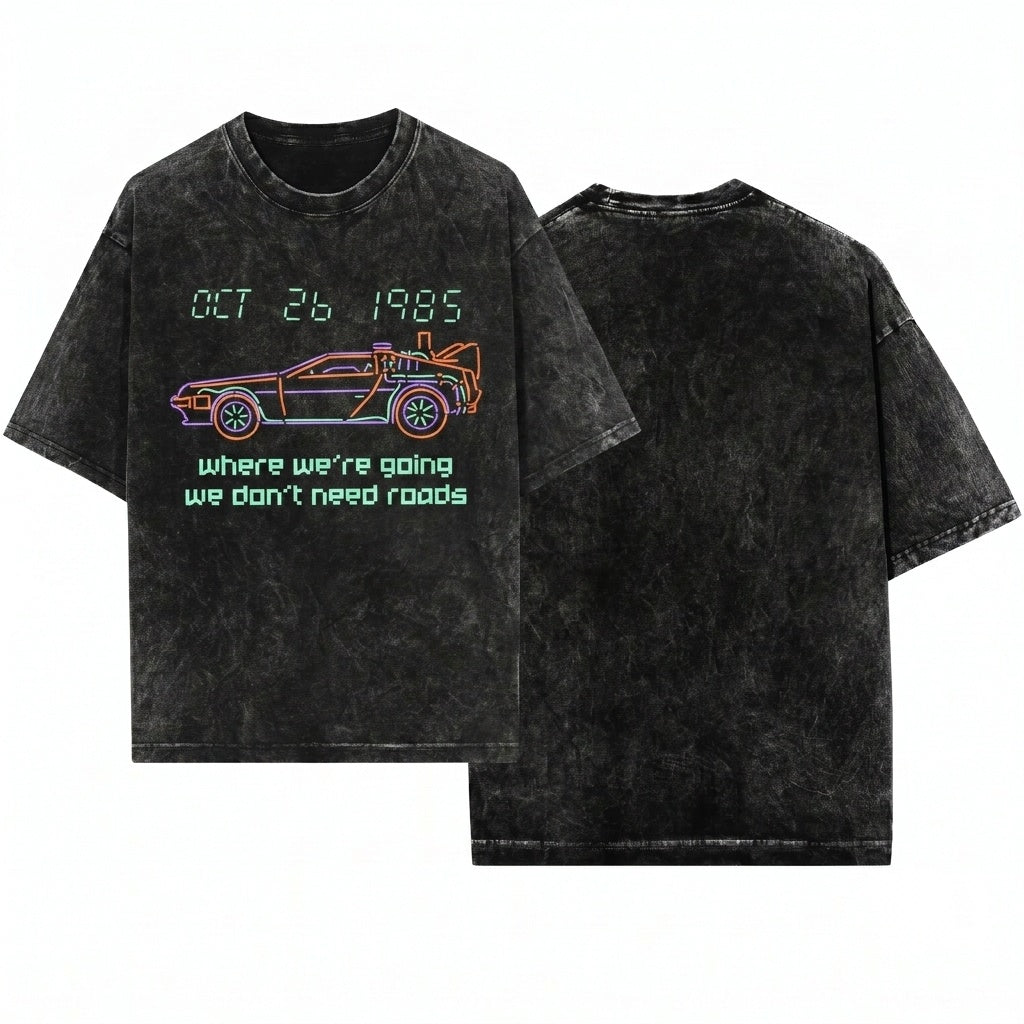 Retro 80s Sci-Fi Time Travel Doc Marty Graphic Unisex Wash T-Shirt