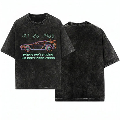 Retro 80s Sci-Fi Time Travel Doc Marty Graphic Unisex Wash T-Shirt