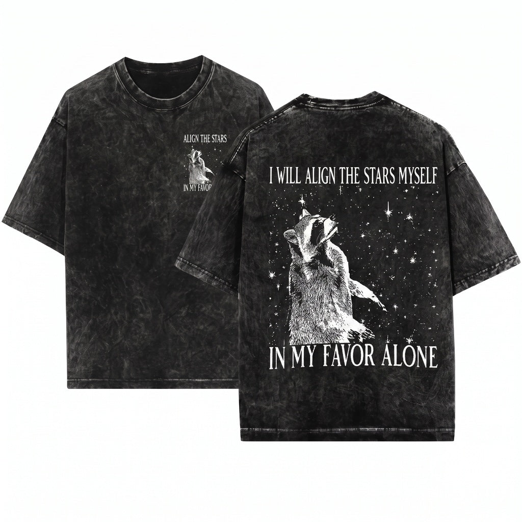 I Will Align The Stars Myself Funny Japanese Raccoon Graphic Tee Unisex Wash T-Shirt