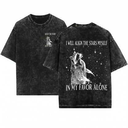 I Will Align The Stars Myself Funny Japanese Raccoon Graphic Tee Unisex Wash T-Shirt