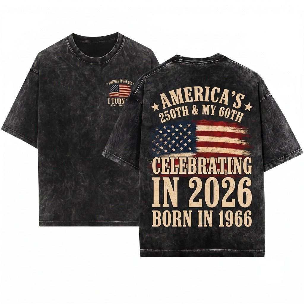 America Turns 250 I Turn 60 Patriotic Graphic 1966 Birthday Unisex Wash T-Shirt