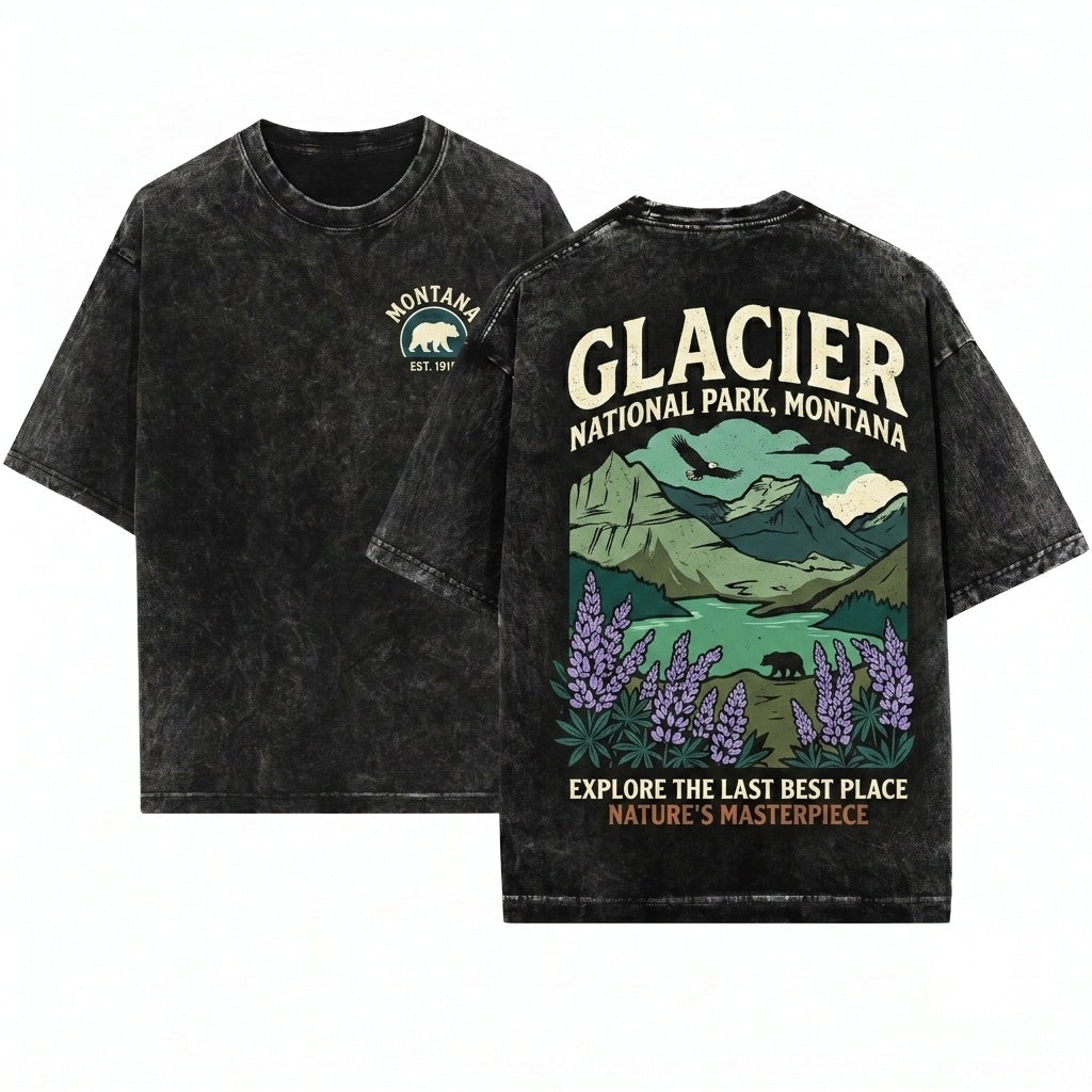 Glacier National Park Vintage Summer Graphic Apparel Unisex Wash T-Shirt