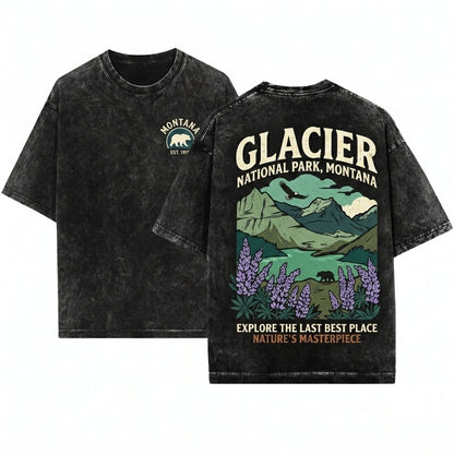 Glacier National Park Vintage Summer Graphic Apparel Unisex Wash T-Shirt