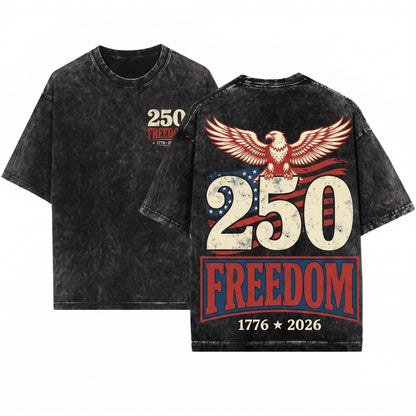 250 Years of Freedom Vintage Patriotic USA America Unisex Wash T-Shirt