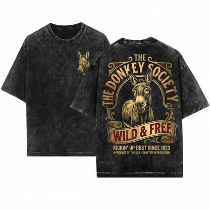 Vintage Donkey Graphic Farmer Support Local Cute Animal Unisex Wash T-Shirt