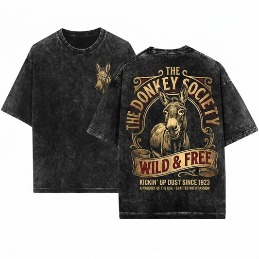 Vintage Donkey Graphic Farmer Support Local Cute Animal Unisex Wash T-Shirt